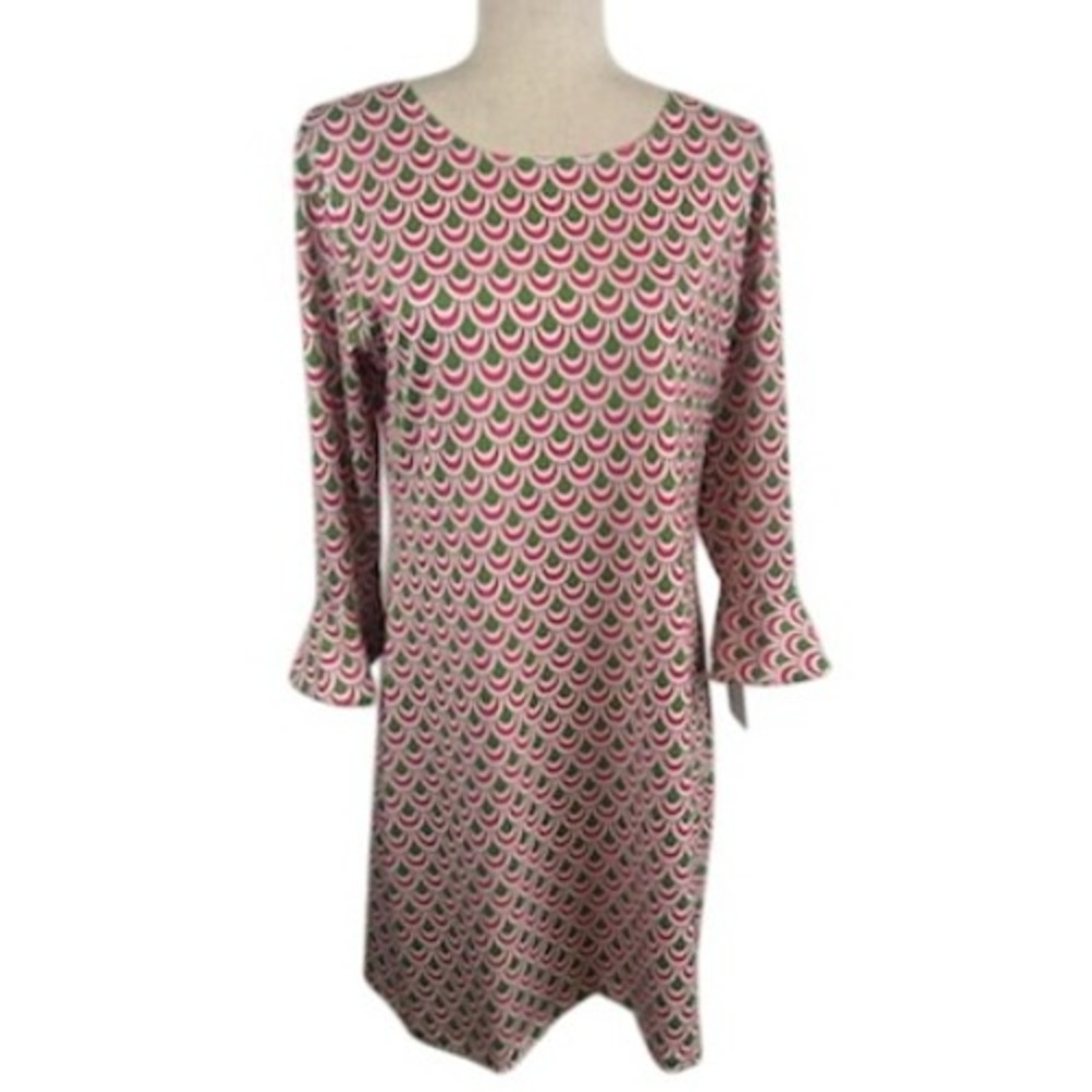 New Beacon Hill Pink Geometric UV Breathable Performance Dress Size Medium